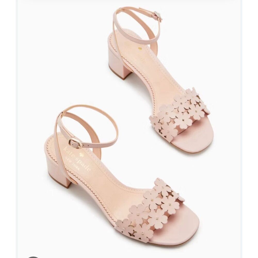 Kate Spade Daisy Floral Rose Smoke Pink Sandals size 7.5 2” heel NWB